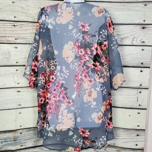 Women’s Floral Kimono Cardigan Sheer Lightweight Open Front Size M - Picture 4 of 6